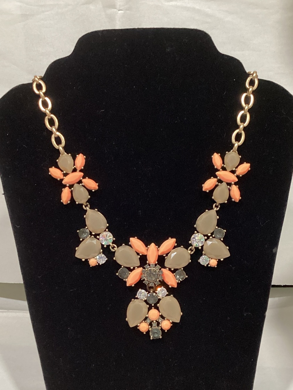 J. Crew Peach and Taupe Floral Statement Necklace